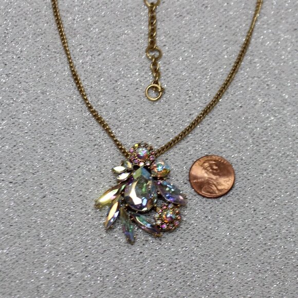 J. CREW GOLD TONE AURORA IRIDESCENT TEAR DROP RHINESTONE STATEMENT NECKLACE - Picture 5 of 11